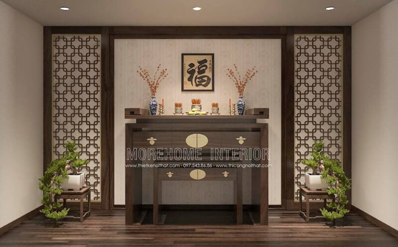 Vải dán tường màu vàng kim hoa văn cổ điển đẹp, sang trọng cho phòng thờ gia tiên.