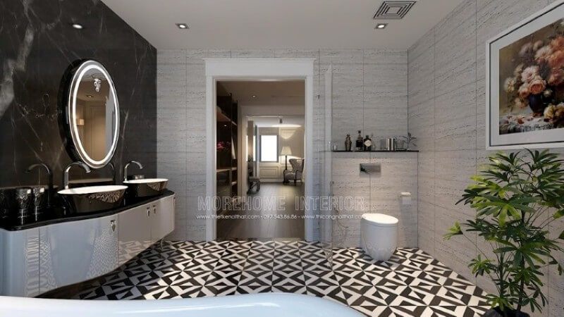 Đá ốp tường nhân tạo cao cấp màu đen cho phòng tắm đang là xu hướng ưa chuộng của nhiều khách hàng
