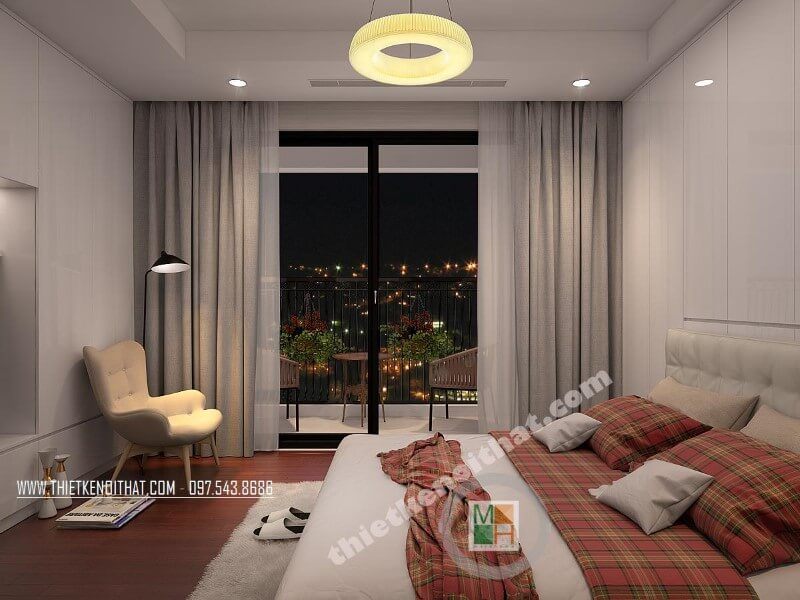 Thiết kế phòng ngủ hiện đại với khung cửa rộng, ban công mở view thoáng và đẹp mang đến một không gian thư giãn tuyệt vời sau một ngày dài bận rộn.